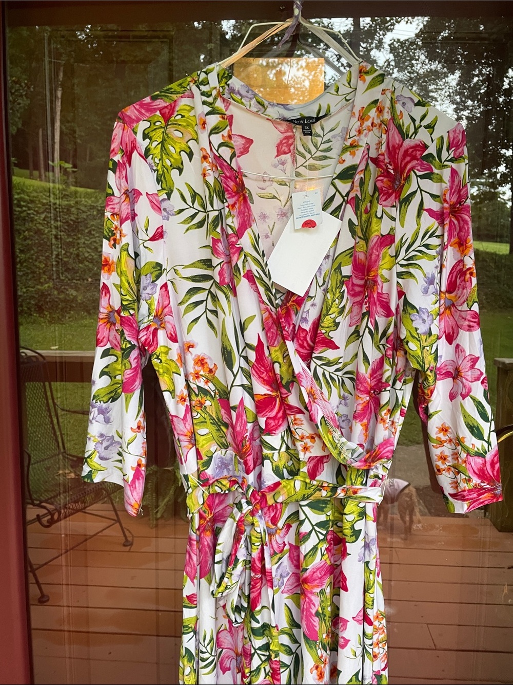 NWT New Look Floral Wrap Maxi Dress in Pink and Green